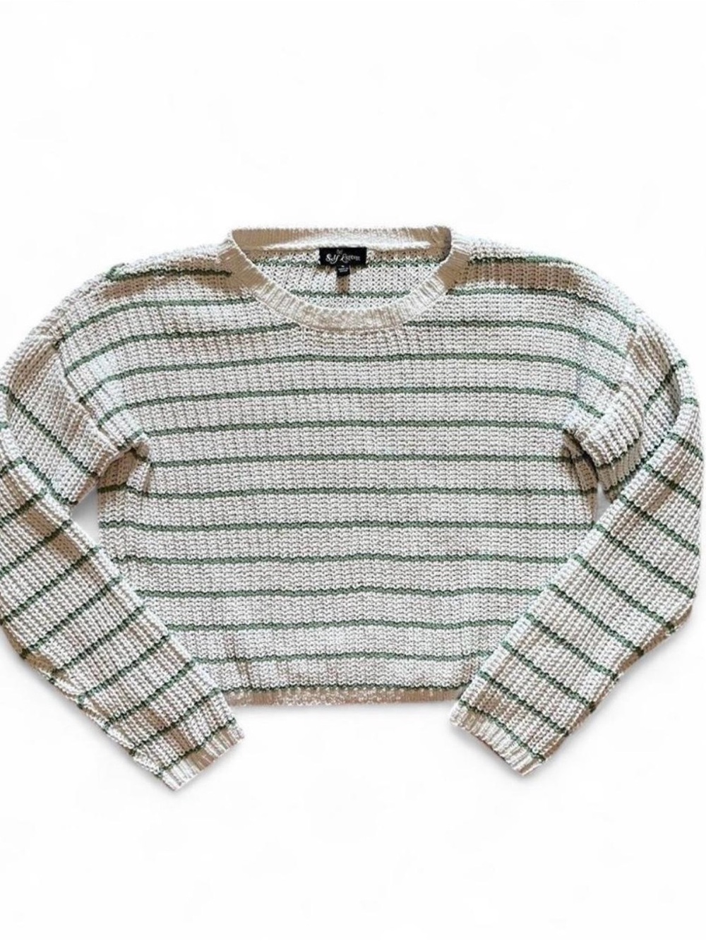 Self-Esteem White & Green-Striped Sweater